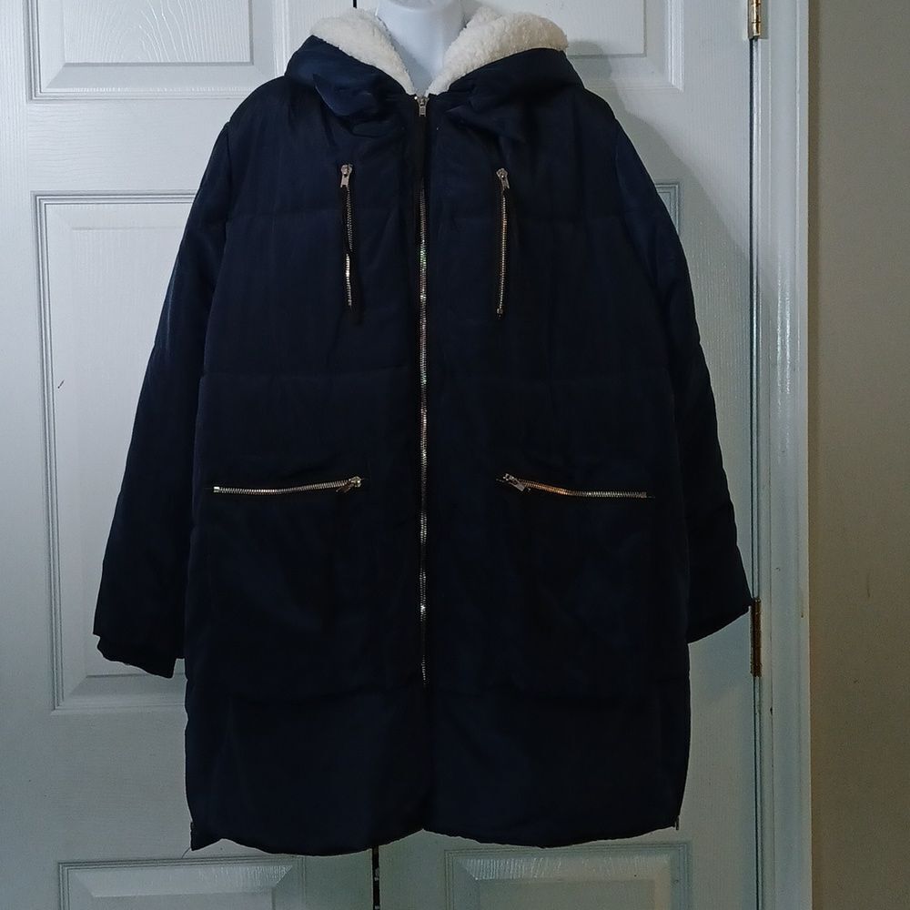 Jason Maxwell outerwear collection navy hooded winter puffer coat Sz 2X NWOT
